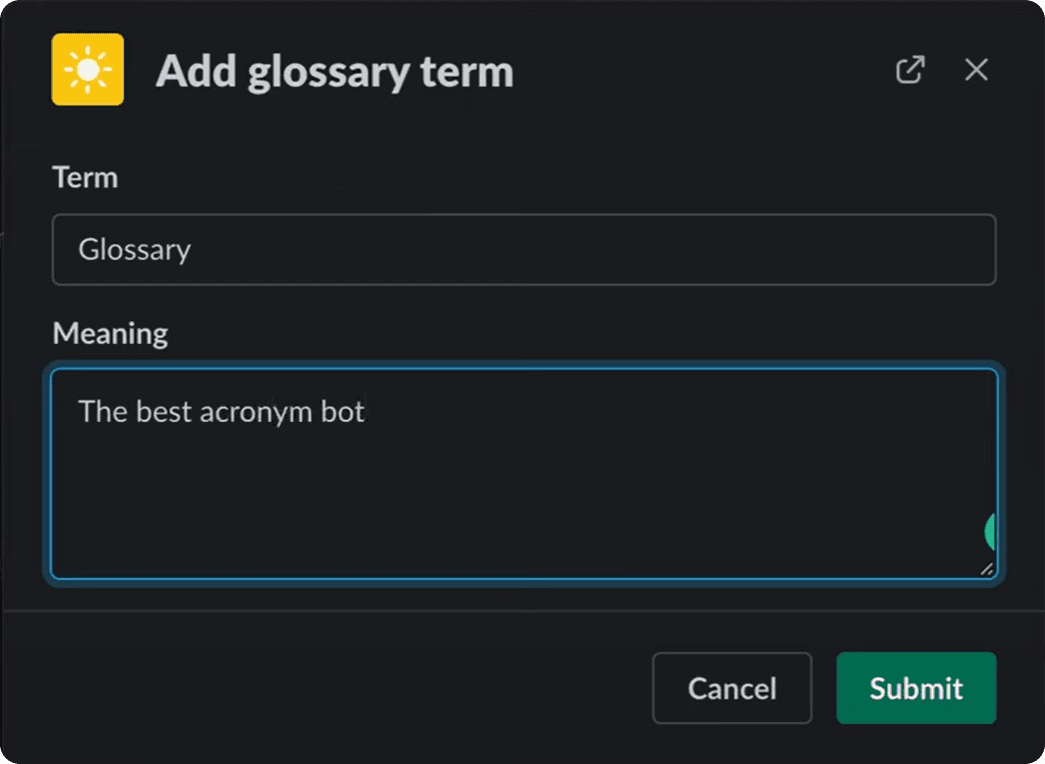 Add custom acronym with Glossary