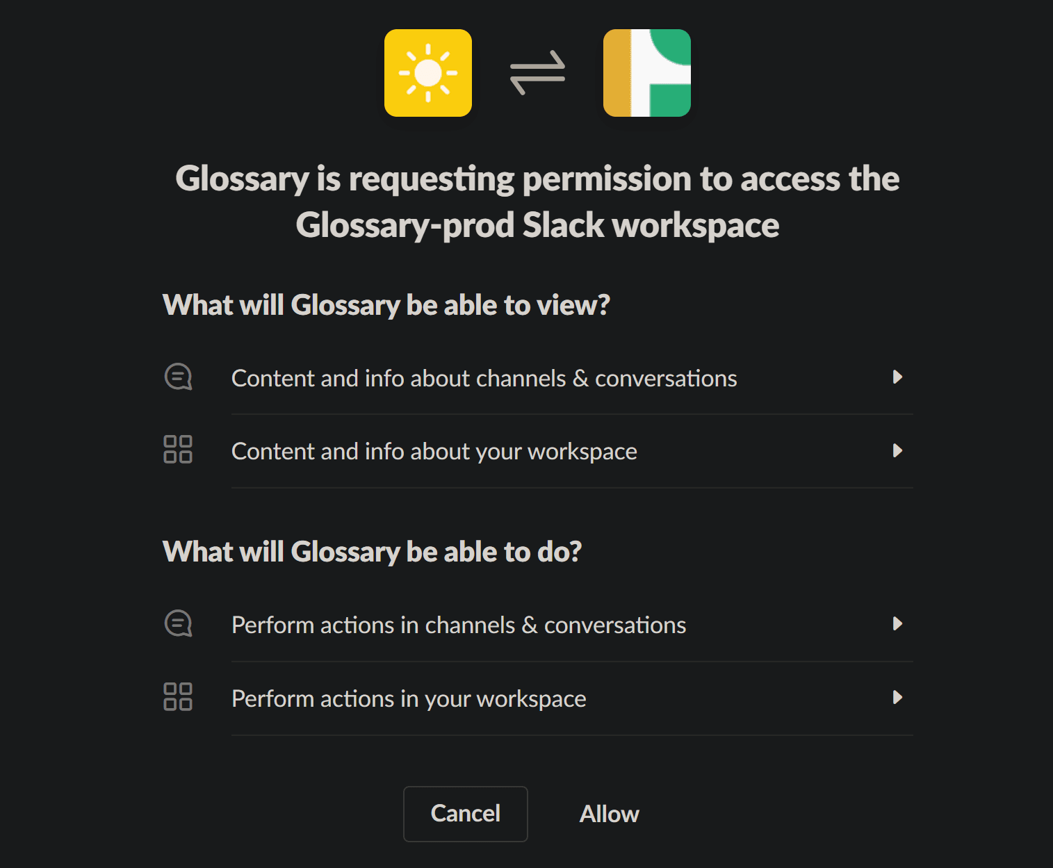 Install Glossary to your Slack workspace for free