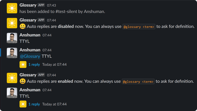 Toggle auto replies with Glossary