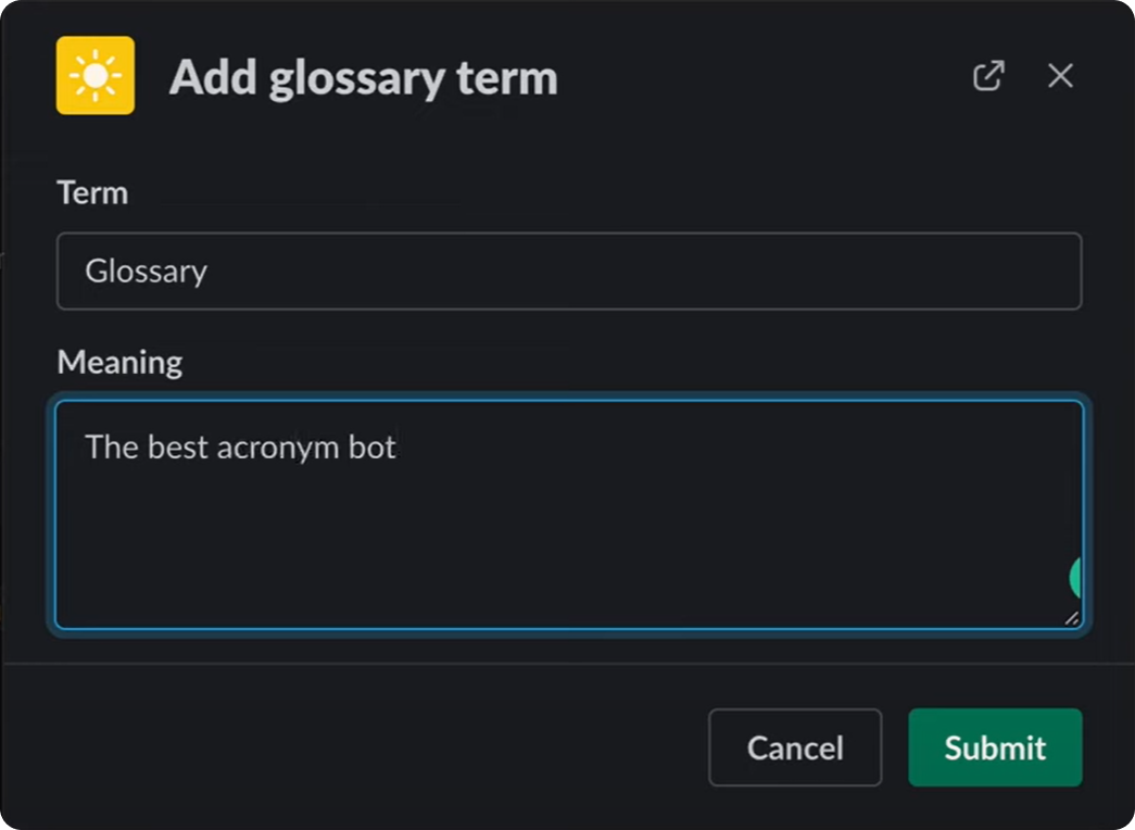 Add custom acronym with Glossary